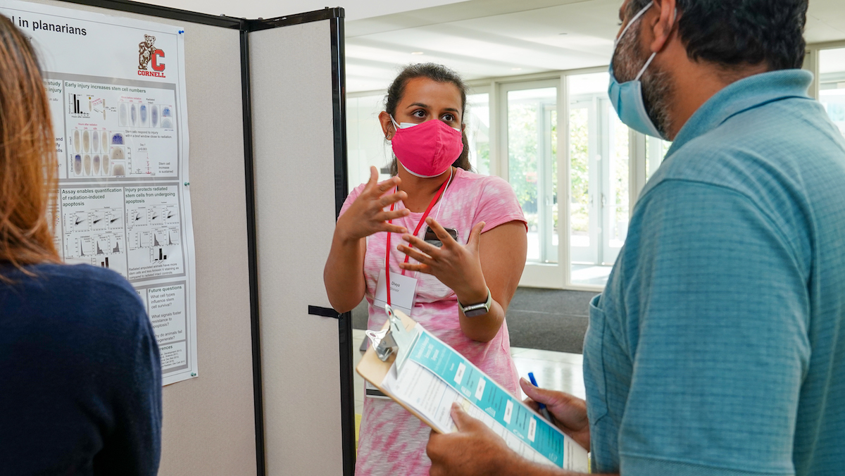 A presenter explains her poster at the 2021 BBS symposium