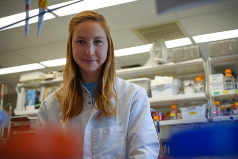 Kari Waring working in the Parrish Lab at the Baker Institute. 