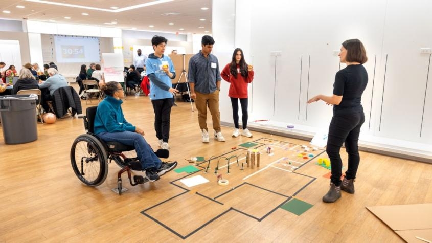 People interacting in a community room