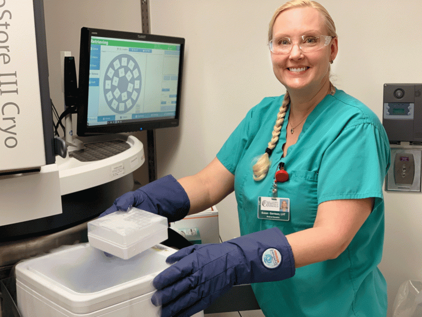 woman with biobank samples