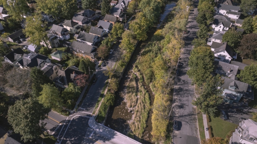 aerial view of six-mile creek neighborhood