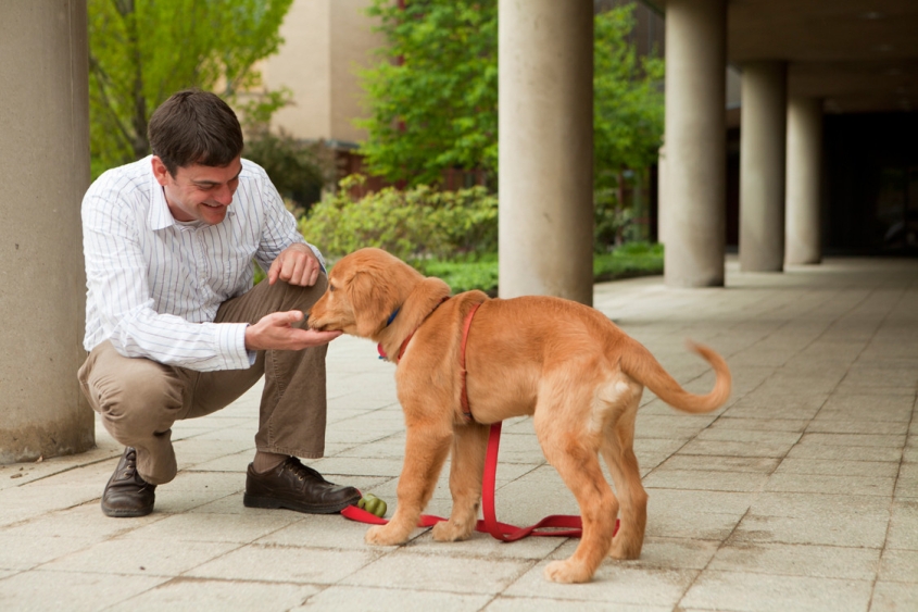 Adam Boyko petting a dog