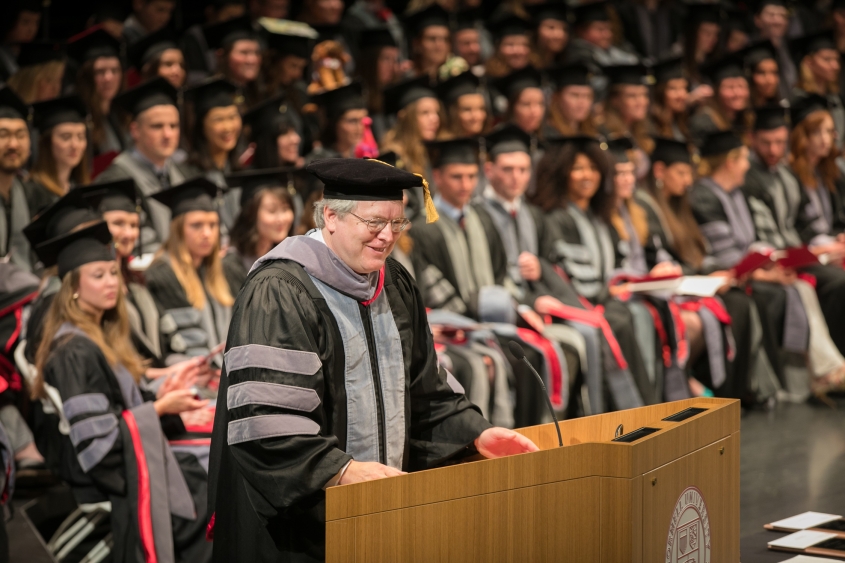 Dean Lorin Warnick speaks to the Class of 2017 at the Hooding ceremony